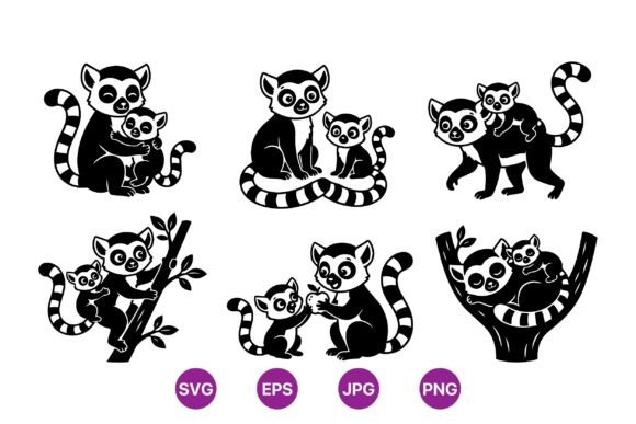 Adorable Lemur Mom and Baby SVG: Graphics & Illustrations