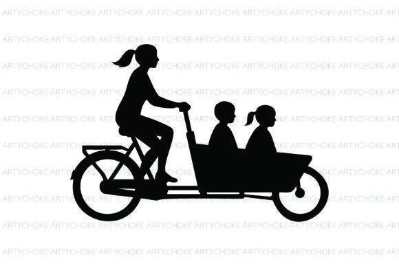 Bakfiets Mom with Kids SVG: Modern Graphics & Icons