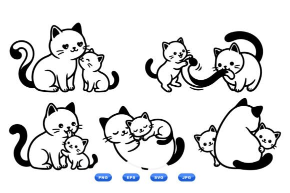 Cute Cat Mom and Kitten SVG: Graphics & Illustrations