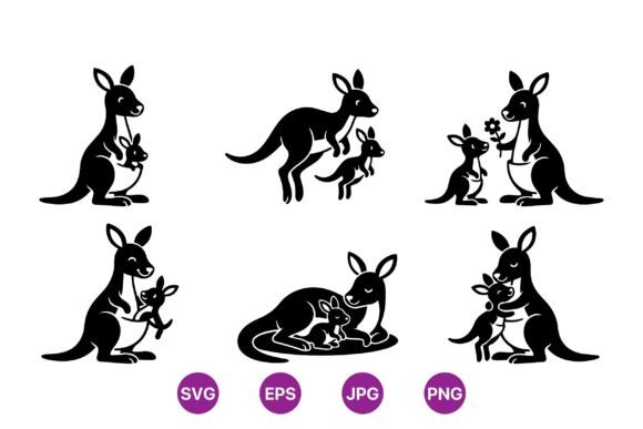 Cute Kangaroo Mom and Baby SVG: Graphics & Illustrations