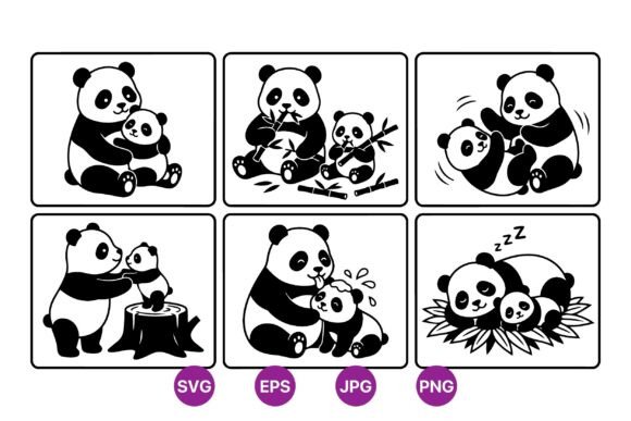 Cute Panda Mom and Baby SVG: Graphics & Illustrations
