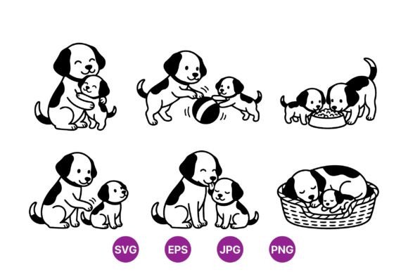 Cute Puppy Mom and Baby SVG: Graphics & Illustrations