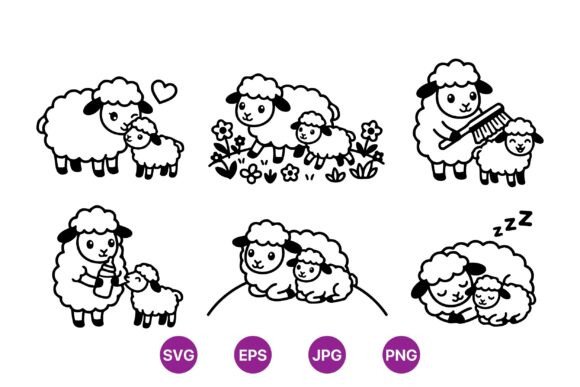 Cute Sheep Mom and Baby SVG: Graphics & Illustrations
