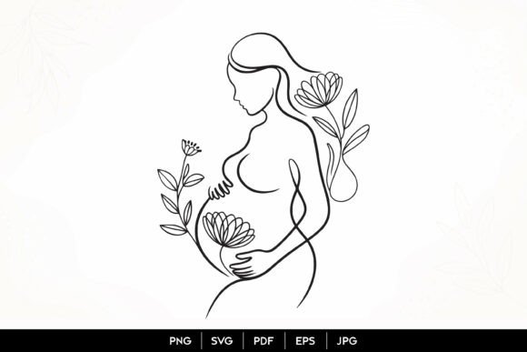 Floral Pregnancy Line Art SVG: Graphics & Illustrations