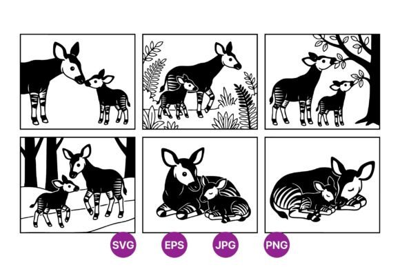 Okapi Mom and Baby SVG Clipart: Graphics & Illustrations
